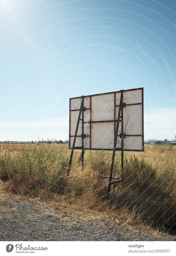 billboard Advertising Empty Lonely Nature Old forsake sb./sth. Sun Light Meadow Metal