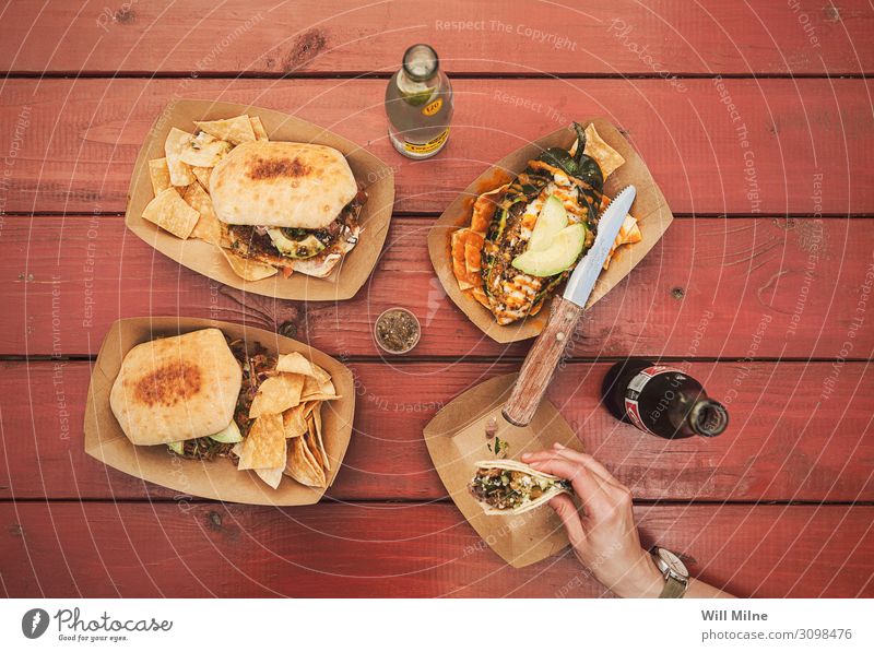 Tabletop Full of Mexican Food Healthy Eating Dish Food photograph Mexico Texas Mexicans Top topdown Flat Lunch Hand Knives Table-knife Carving knife Drinking