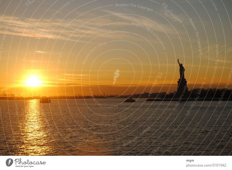 Statue of Liberty at sunset in New York Statue of liberty Landmark Tourist Attraction New York City USA Sunset lady liberty North America Monument Tolerant Hope