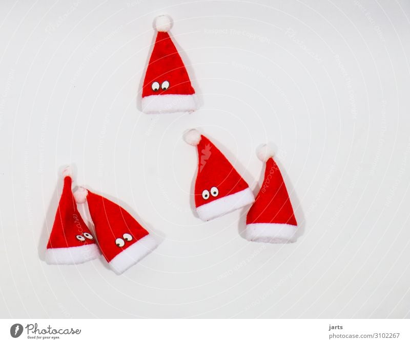 Santa hats with eyes Christmas & Advent Eyes Cap Lie Looking Santa Claus hat Colour photo Studio shot Deserted Copy Space left Copy Space right