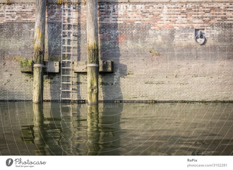 Canal wall in the Speicherstadt of Hamburg. Harbour harbour basins Wall (building) firecracker Ladder Port City Maritime technique Architecture Water