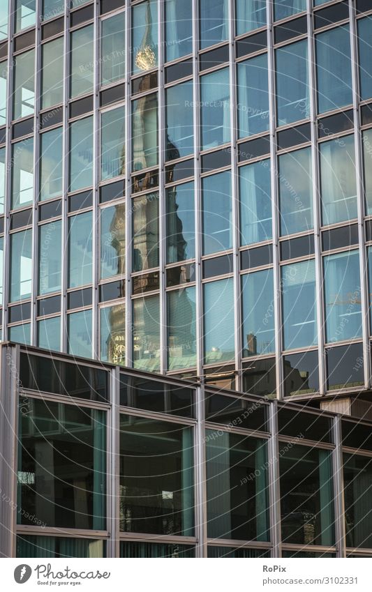 Reflection in an office building. Facade High-rise Office Office complex reflection Economy real estate technique Architecture Moody Commerce Administration