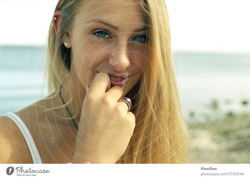 Portrait of a young woman Style Beautiful Well-being Summer Summer vacation Beach Ocean Young woman Youth (Young adults) 18 - 30 years Adults Model Landscape