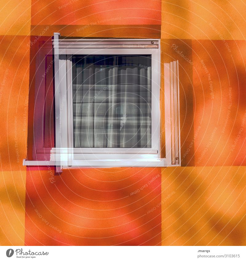 Autumn window Facade Window Stripe Living or residing Simple Violet Orange Red Colour Double exposure Colour photo Exterior shot Deserted Copy Space left