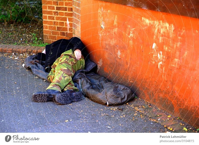 homeless person Human being Masculine Man Adults Body Legs 1 45 - 60 years Environment Park exeter England Great Britain Europe Town Downtown Wall (barrier)