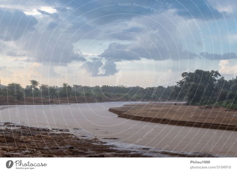 Thunderstorm on the Ewaso Ng'iro River in the savannah Beautiful Nature Landscape Sky Park Forest Virgin forest Green Africa Kenya Samburu background falls