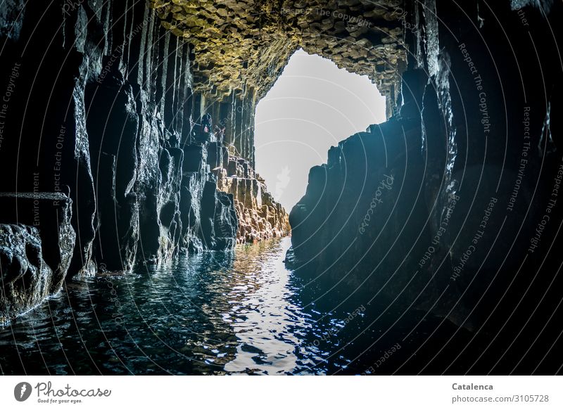 A basalt cave by the sea, the sunlight shines into it Vacation & Travel Trip Adventure Ocean Island Nature Landscape Elements Water Rock Basalt