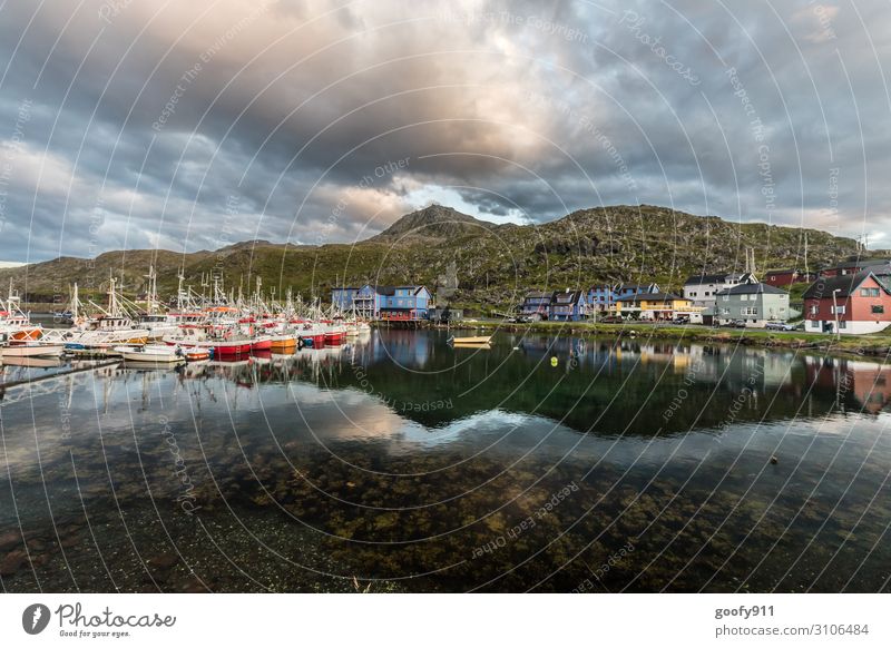 fishing village Vacation & Travel Tourism Trip Adventure Far-off places Freedom Expedition Nature Landscape Water Sky Clouds Sunlight Rock Mountain Coast Fjord