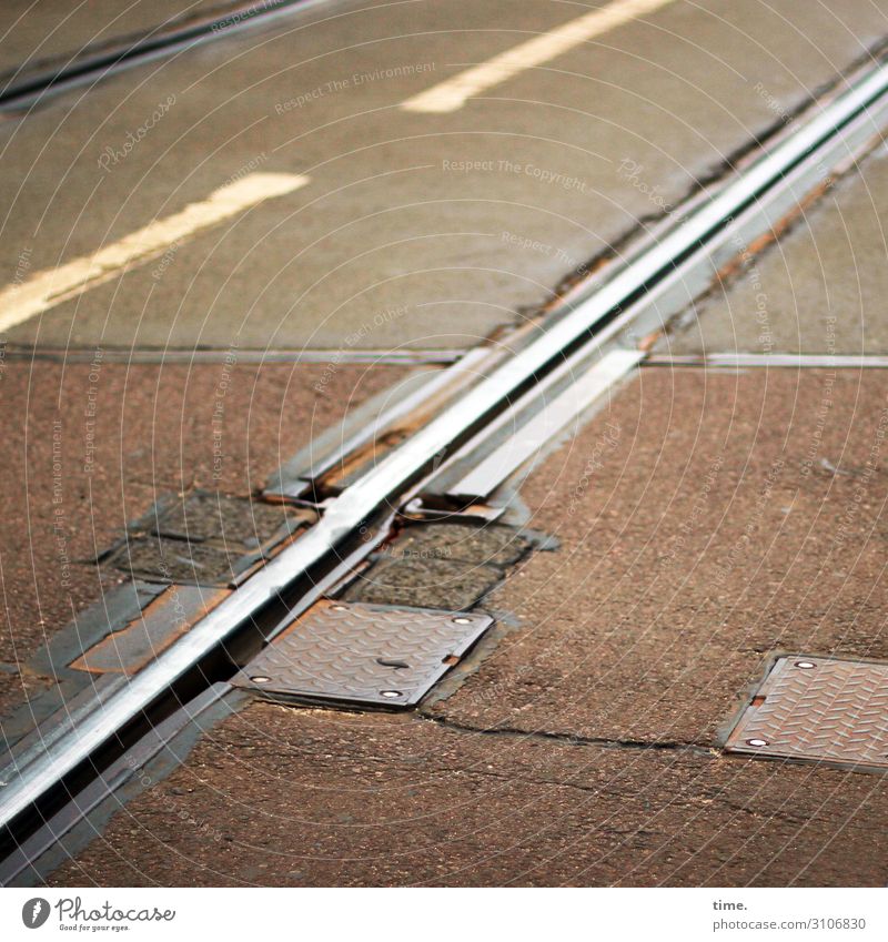 baselines (4) Baseline Street Asphalt Gray Yellow Bird's-eye view White Stripe worn-out Tar Mathematics Design havoc rail Rail transport Iron Metal