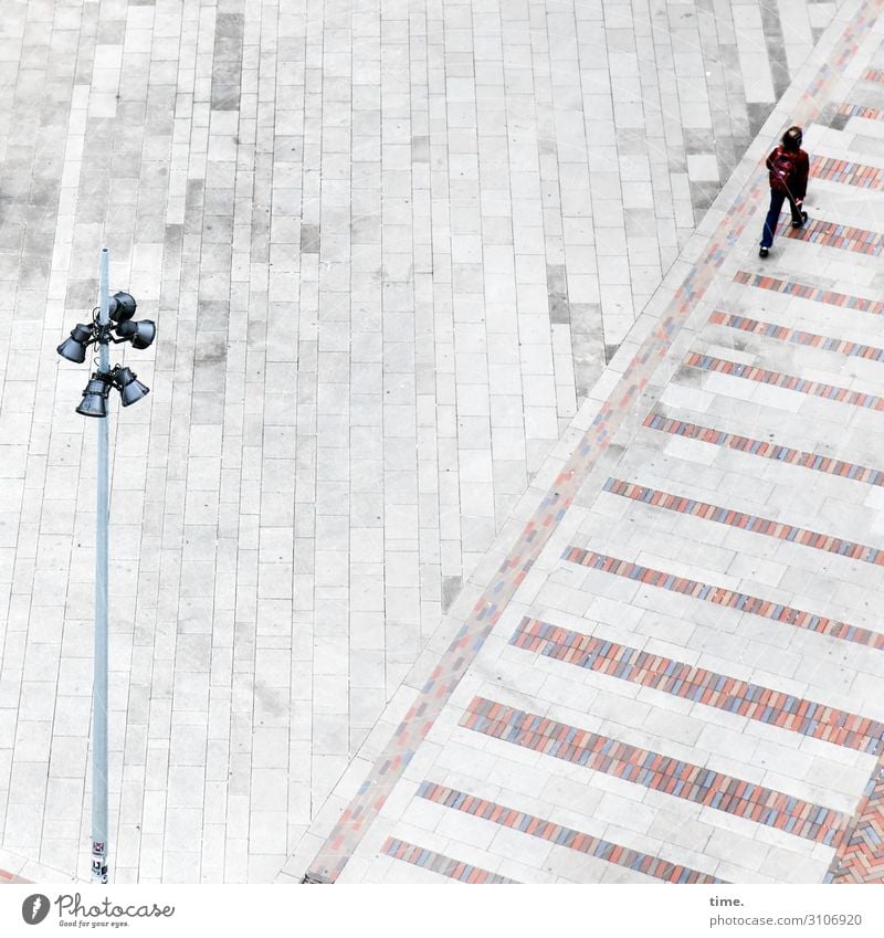 Drive Architecture Irritation Whimsical Perspective Facade Lamp Colour photo Change unusual urban Town off tiles paving Stone Human being Bird's-eye view Going