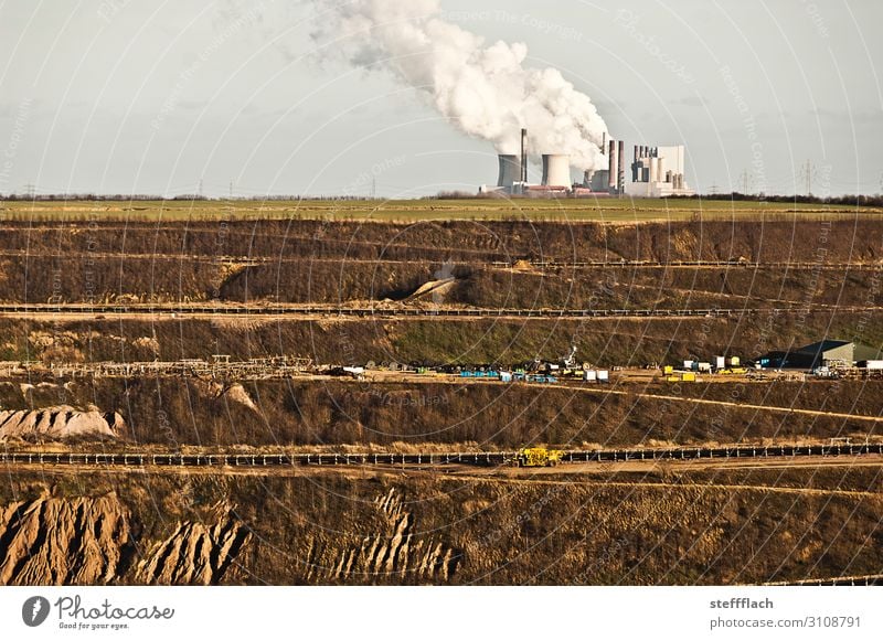 On the edge of the abyss Factory Energy industry Renewable energy Landscape Earth Cloudless sky Clouds Field Canyon Garzweiler Soft coal mining Broken Gloomy