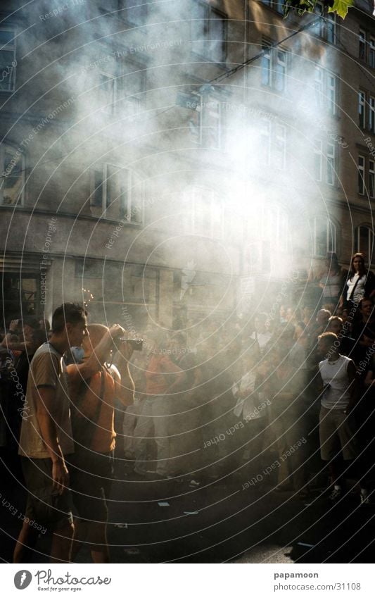 the fog Fog Street party Photographer Visitor Group Feasts & Celebrations Smoke Camera Exterior shot