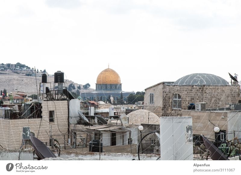 Over the roofs of Jerusalem West Jerusalem East Jerusalem Palestine Capital city Downtown Roof Satellite dish Tourist Attraction Landmark Monument