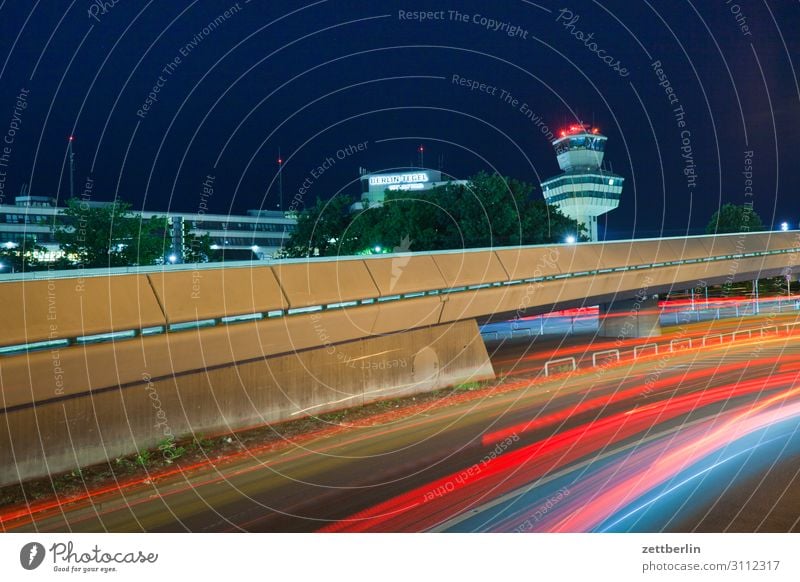 Tower Tegel Evening Movement blink Multicoloured Dark Dynamics Fantasy Glittering Airport Art Light Visual spectacle Light painting Light show Line Fairy tale