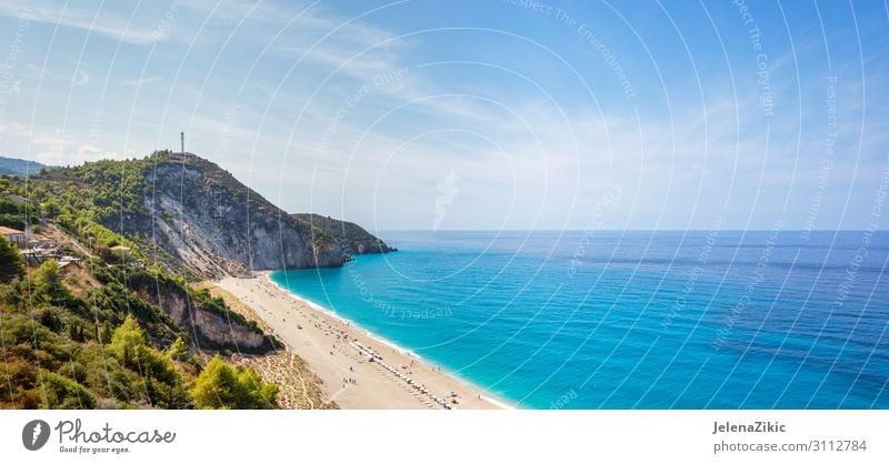 Milos beach on Lefkada island, Greece Exotic Vacation & Travel Tourism Trip Adventure Cruise Summer Summer vacation Sunbathing Beach Ocean Island Waves Mountain