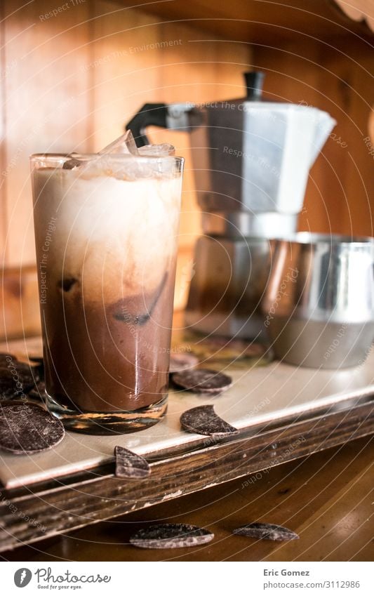 Chocolate espresso iced coffee feels To have a coffee Beverage Cold drink Coffee Espresso Glass Lifestyle Elegant Joy Fragrance Fresh Beautiful Warmth Brown