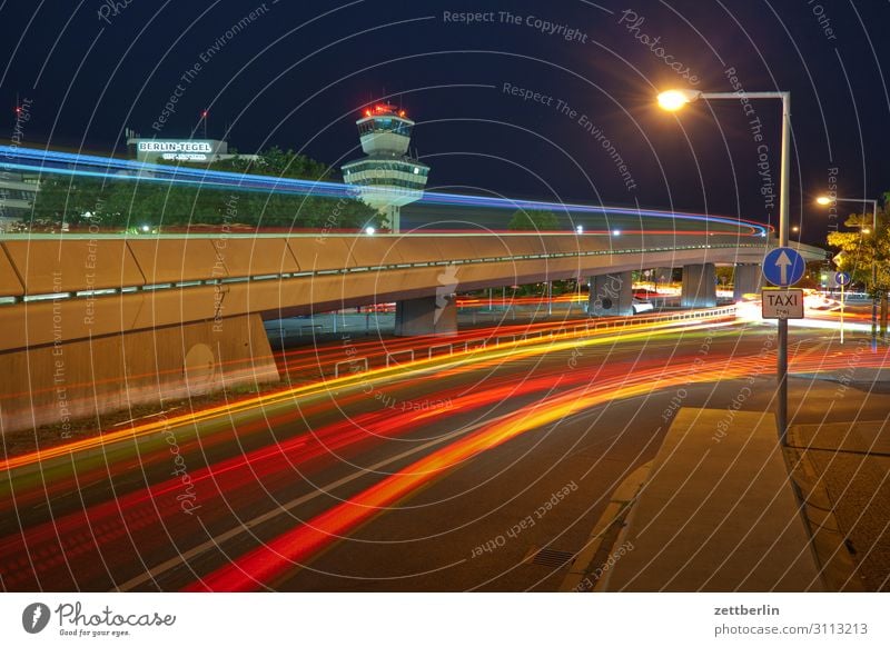 Tower Tegel again Evening Movement Indicator light Multicoloured Dark Dynamics Fantasy Fantasy literature Glittering Airport Art Light Visual spectacle