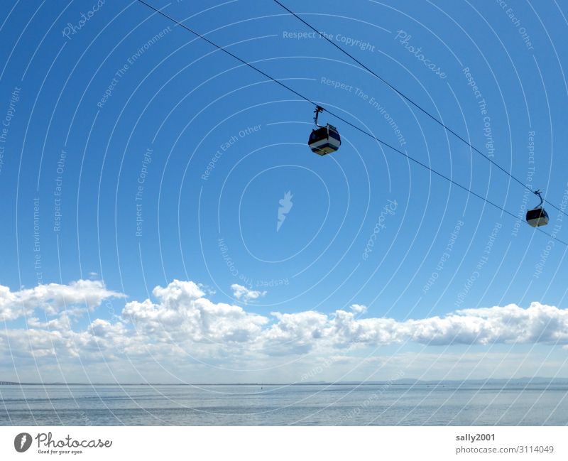 farsighted | across the sea... Clouds Ocean Lisbon Portugal Means of transport Traffic infrastructure Passenger traffic Public transit Cable car Driving