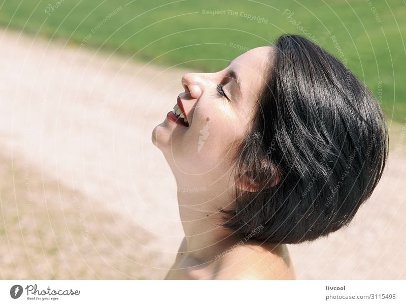 happy woman in park , spain - europe Lifestyle Style Happy Beautiful Face Human being Feminine Homosexual Young woman Youth (Young adults) Woman Adults Head