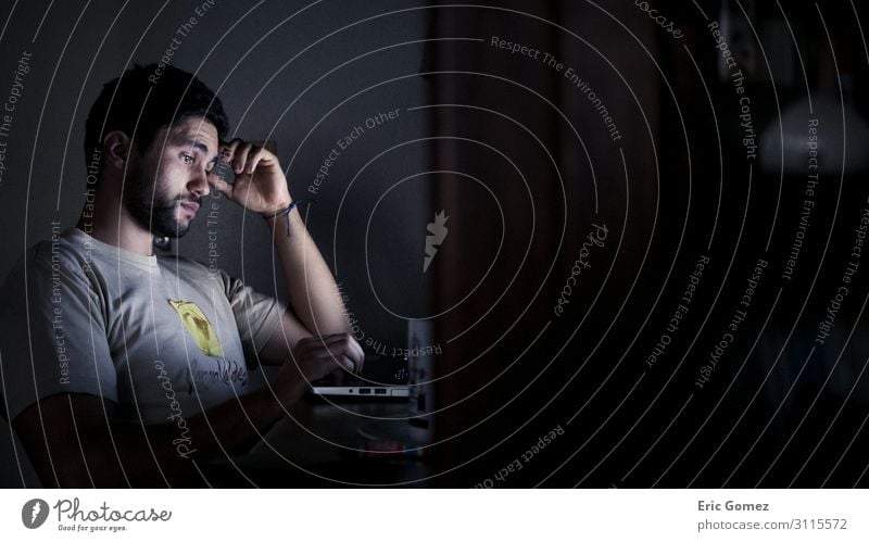 Young hispanic man working on computer at night Work and employment Profession Office work Workplace SME Career Computer Human being Masculine Young man