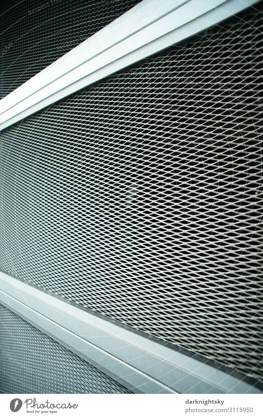 Perspective detail of a steel and aluminium grille. Technical use in architecture and design. expanded metal Industry Deserted Goal Parking garage