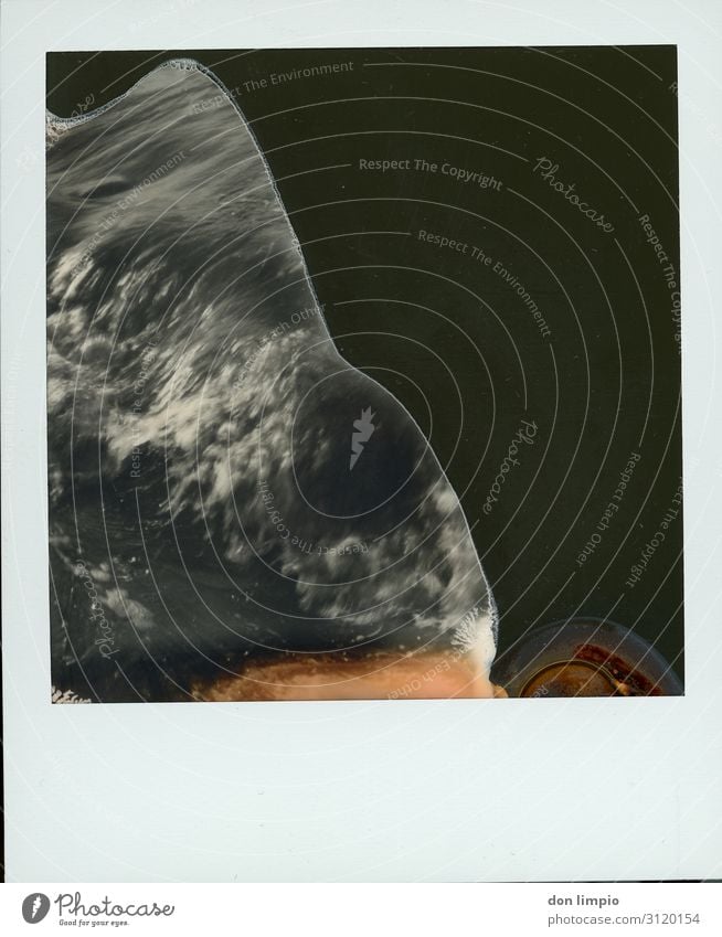 Toxic Wave Water Waves Fluid Wet Surrealism Polaroid Black & white photo Exterior shot Deserted Copy Space right Copy Space bottom Motion blur