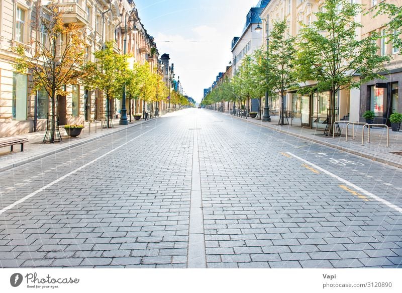 City street with empty road Life Vacation & Travel Tourism Trip Far-off places Sightseeing City trip Summer Sun Office Business Architecture Landscape Sky