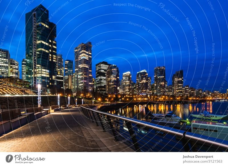 Coal Harbour Town Port City Downtown Skyline High-rise Yacht harbour Dark blue hour British Columbia Canada city at night city lights cityscape coal harbor