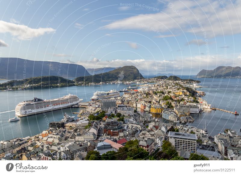 Alesund from above (Norway) Vacation & Travel Tourism Trip Adventure Far-off places Freedom Sightseeing City trip Cruise Nature Landscape Water Sky Clouds