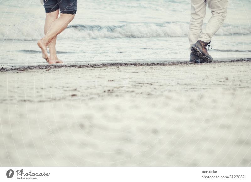 walk of two Human being Masculine Feminine Legs Feet 2 Nature Landscape Elements Sand Autumn Waves Coast Baltic Sea Movement Going To enjoy Walking Hiking Cold