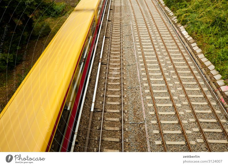 suburban train Railroad Track Motion blur Railroad tracks Haste Public transit Commuter trains Berlin sleepers Rail transport Speed Logistics Passenger traffic