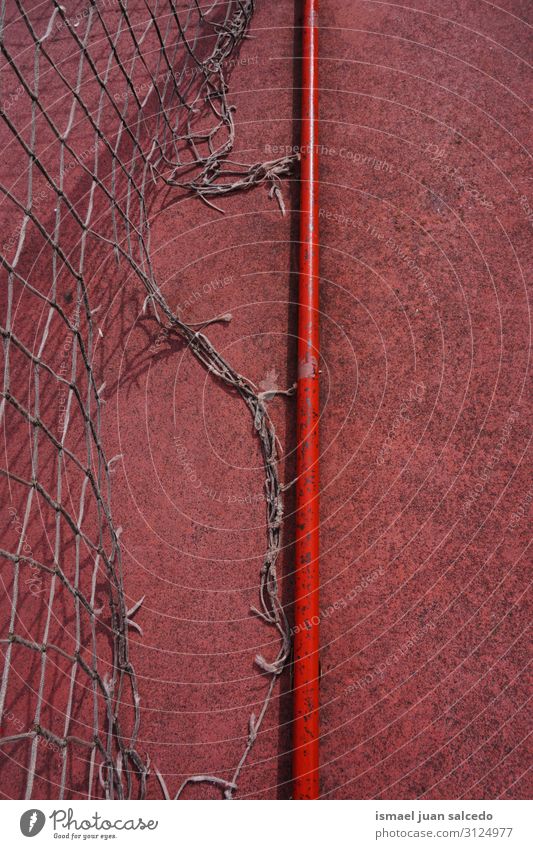 old abandoned soccer goal sports equipment Soccer Playing field Court building Red Soccer Goal Net Internet Rope Sports Sports equipment Abandon Old Street Park