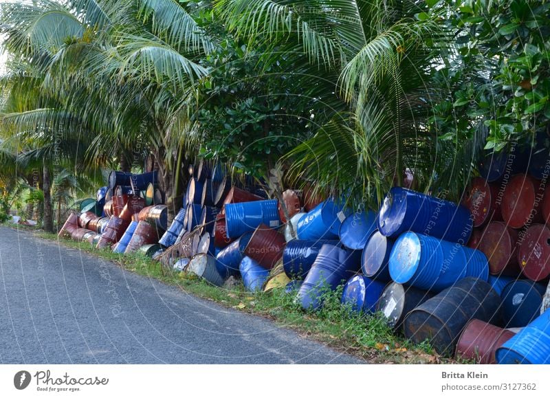 tons to tons Environment Nature Plant Village Outskirts Keg Metal Threat Dirty Disgust Sustainability Blue Green Responsibility Disposal Colour photo