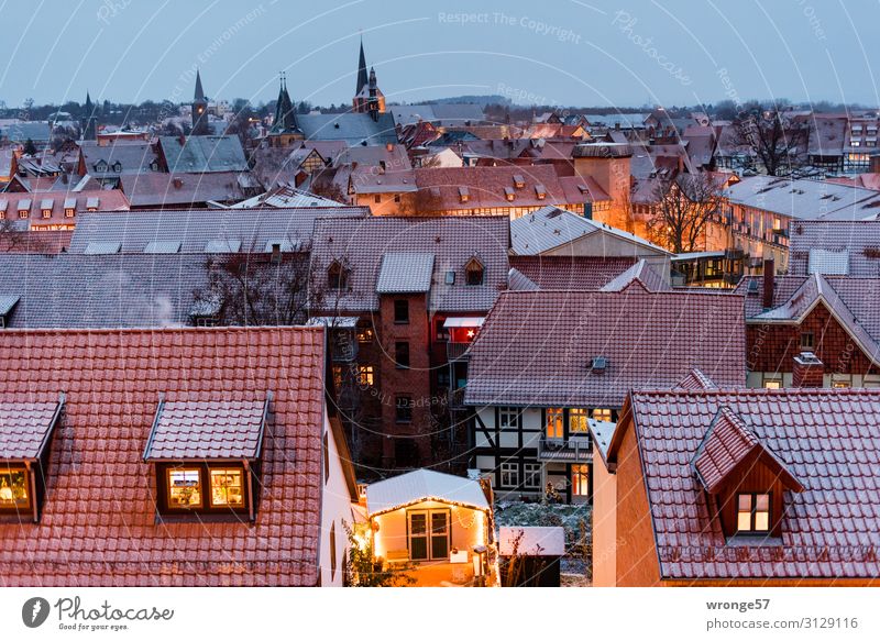 Winterly Quedlinburg quedlinburg Small Town Downtown Deserted House (Residential Structure) Window Roof Cold Warmth Blue Brown Multicoloured White Protection