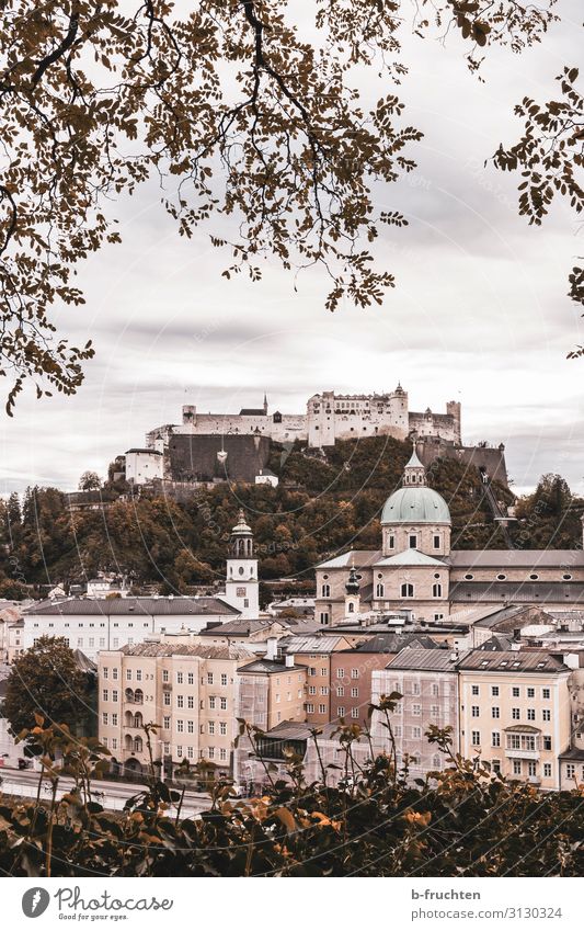 Salzburg in autumn Landscape Clouds Autumn Bad weather Town Downtown Old town Church Dome Castle Tourist Attraction Landmark Idyll Tourism Austria hohensalzburg