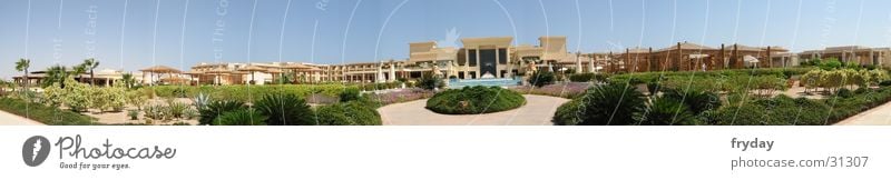 Egyptian Hotel Panorama (View) Wide angle Beach Palm tree Moral Sky Large Panorama (Format)