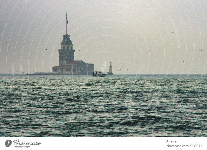 difficult to reach Water Bad weather Waves Ocean The Bosphorus Island Istanbul Tower Lighthouse Tourist Attraction Landmark Kiz Kulesi Fishing boat Threat