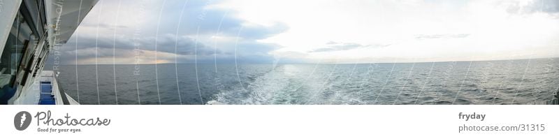 crossing Wide angle Panorama (View) Watercraft Ferry Clouds Horizon Baltic Sea Large Panorama (Format)