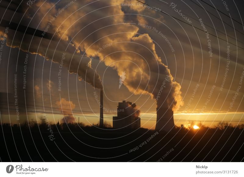 Coal-fired power plant near Leipzig, Germany in the backlight of a sunset Coal power station Climate change Energy crisis Crisis Environmental pollution