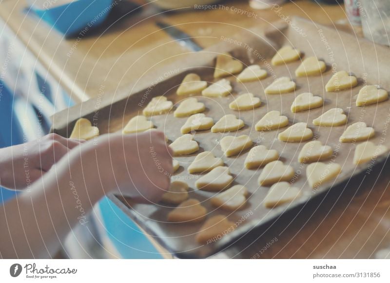 heart biscuit or joker biscuit Cookie Baking Baking tray baking paper Many Delicious Heart-shaped Kitchen Food sugary Candy Dessert Cooking Hand