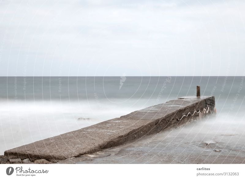 Time freezes Long exposure Ocean Mediterranean sea Majorca Footbridge Waves Surf White crest Water coast Nature Deserted Rock Elements Horizon Wild