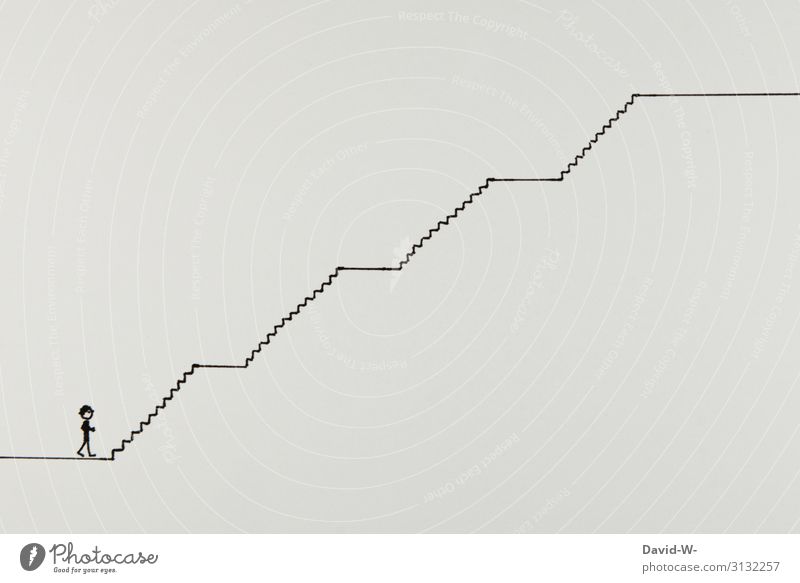 upwards - stick man big stairs many steps Upward Stairs climb the stairs stair treads off Target Single-minded Ambitious Stick figure Drawing Tall strenuous