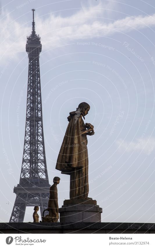 Skywards | 1200 Tourism Trip City trip Art Sculpture Architecture Culture Clouds Beautiful weather Paris Eiffel Tower Building Tourist Attraction Landmark