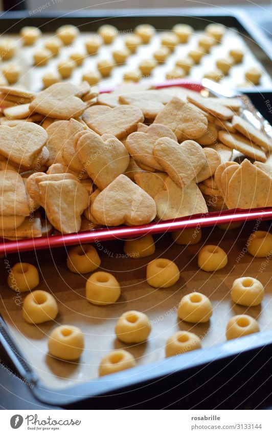 Christmas bakery Dough Baked goods Kitchen Christmas & Advent Heart Love Fresh Delicious Sweet Anticipation Tradition Cookie Christmas baking Baking angel eyes