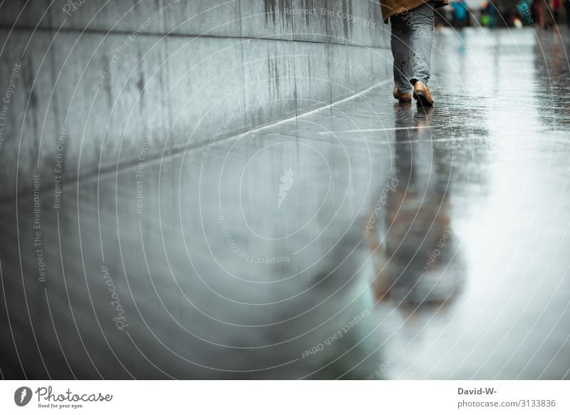 out and about on a rainy day Rain Man Going Town Rainy weather Autumn Wet Reflection Legs Street Puddle