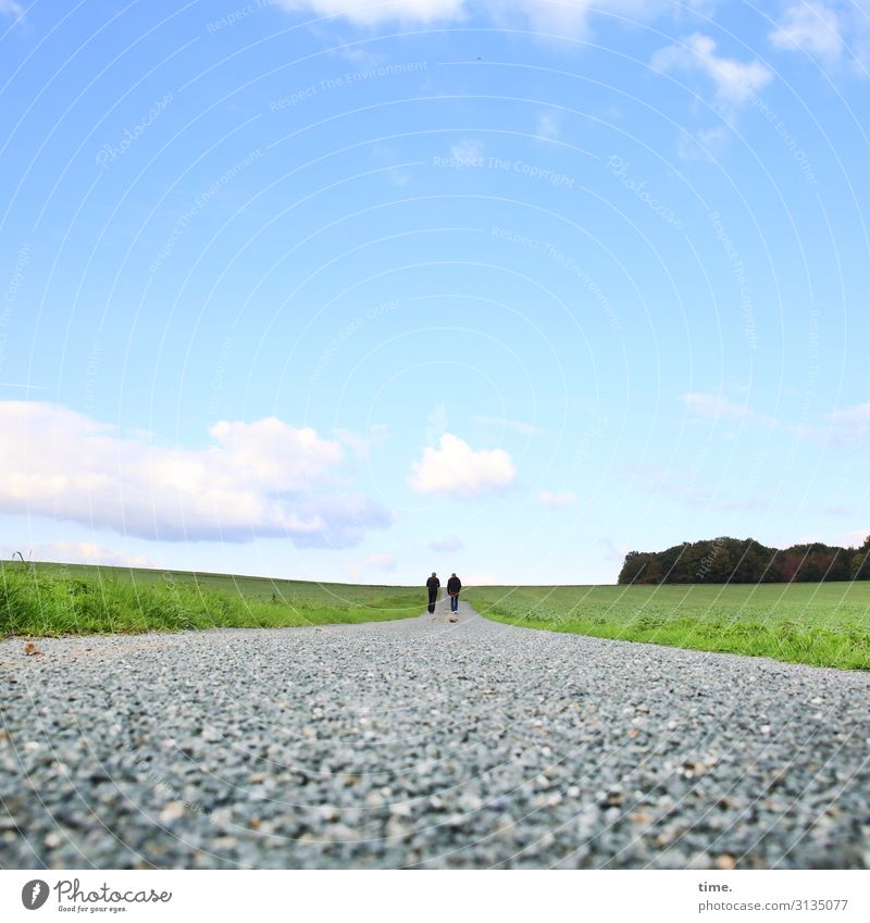 Talk again Masculine Man Adults 2 Human being Environment Nature Landscape Sky Clouds Horizon Beautiful weather Field Forest Lanes & trails Gravel path Movement