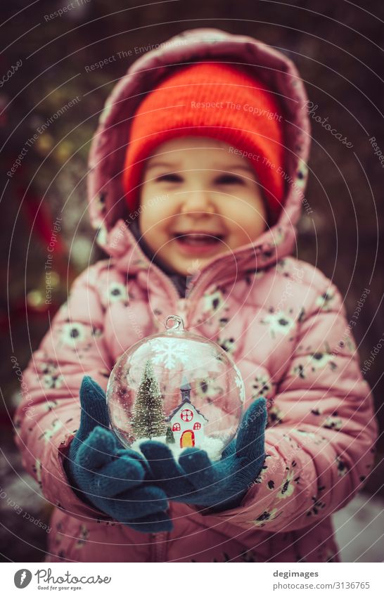 Child hold transparent glass ball with christmas tree Design Winter Snow Decoration Feasts & Celebrations Christmas & Advent Hand Tree Toys Ornament Sphere