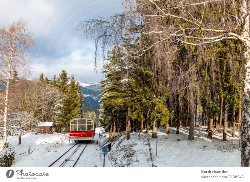 Mountain railway Oberweißbach Vacation & Travel Tourism Winter Snow Winter vacation Hiking Logistics Technology Nature Landscape Sky Clouds Beautiful weather