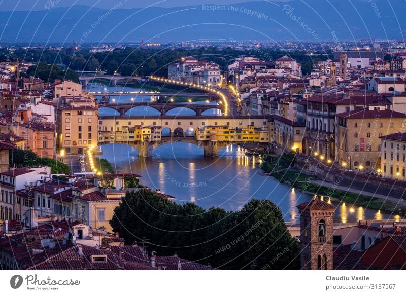 Ponte Vecchio at Dawn Florence Italy Europe Town Downtown Old town Bridge Manmade structures Architecture Vacation & Travel Esthetic Art Tourism Renaissance