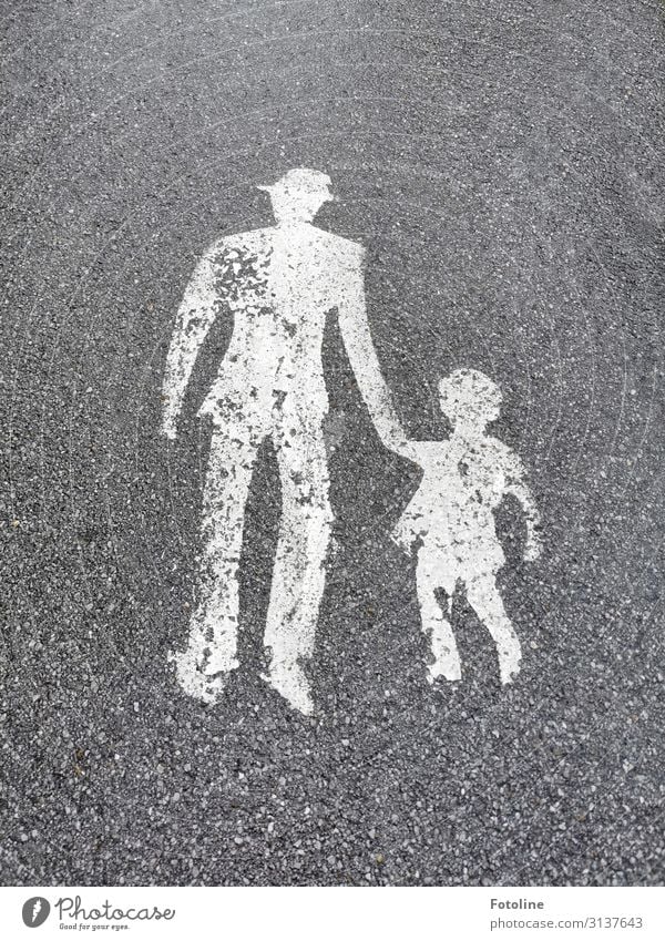 footpath Street Lanes & trails Gray White Symbols and metaphors Footpath Adults Child Black & white photo Exterior shot Detail Deserted Copy Space top